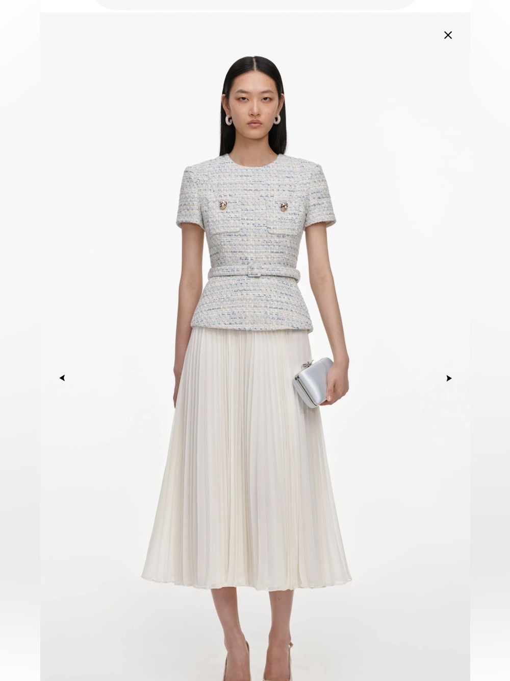 New SELF-PORTRAIT -BLUEb BOUCLE CHIFFON MIDI DRESS